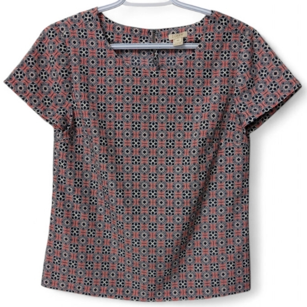 J. Crew Blouse Blue Coral Geo Print Top